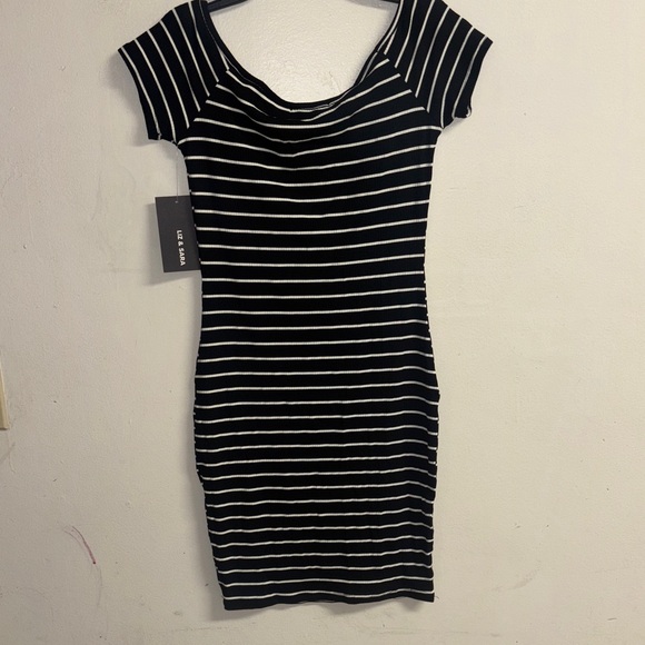 lis &Sara  Black and Gray Striped Pencil Skirt - Picture 2 of 5